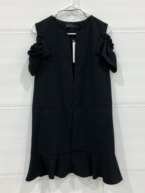 Zara Black Ruffled Sleeveless Vest with Flounce Hem - Medium